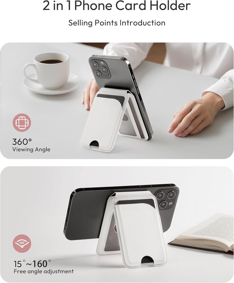 Spotelo Magnetic Card Holder, White 3-Slots Slim Magnetic Wallet for iPhone with RFID Blocking, Adjustable iPhone Wallet Stand for iPhone 17/16/15/14/13/12/ Series, Not for iPhone 13 / 12mini - Image 3